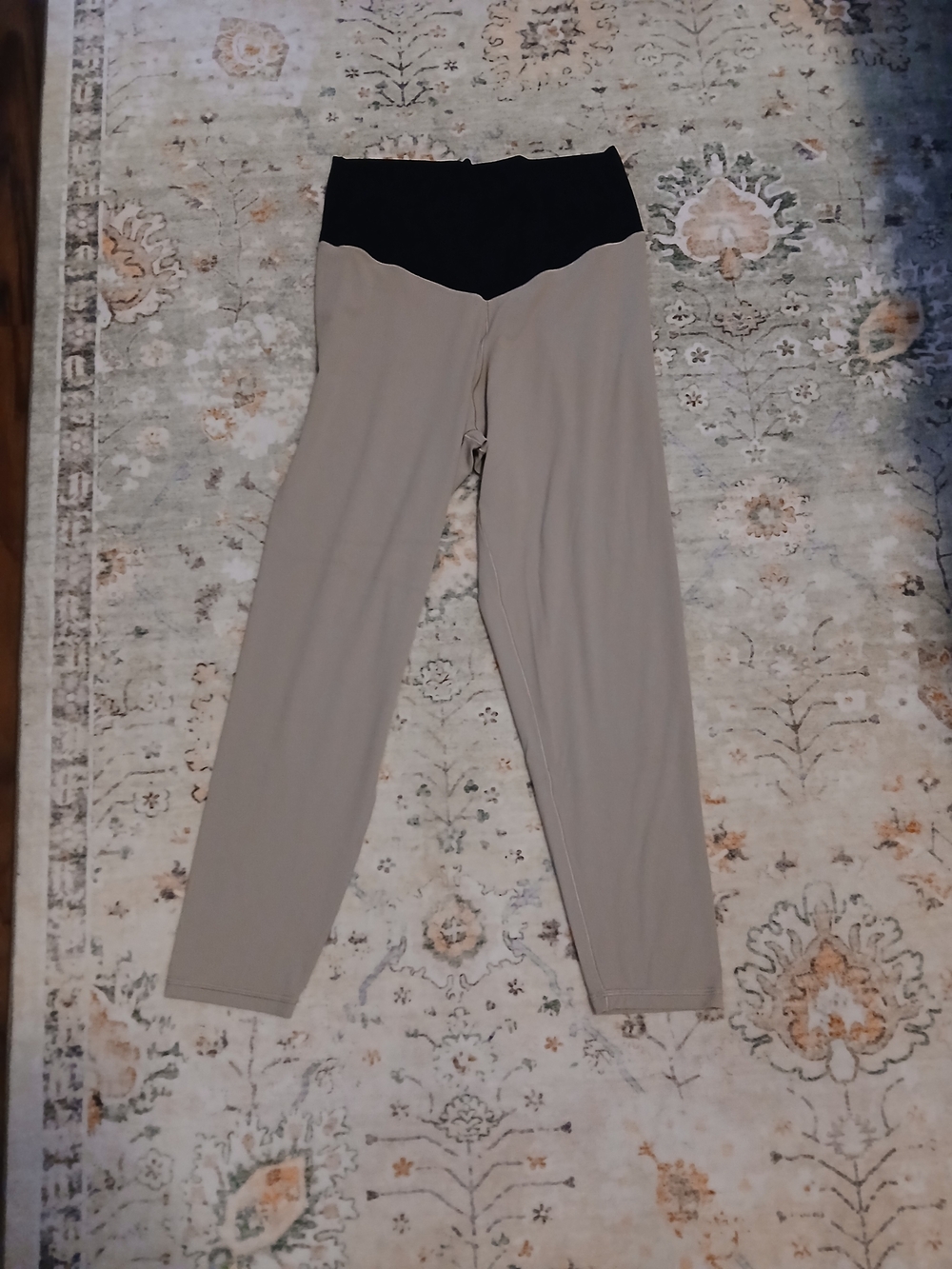 aerie Beige Leggings with Black Waist Panel